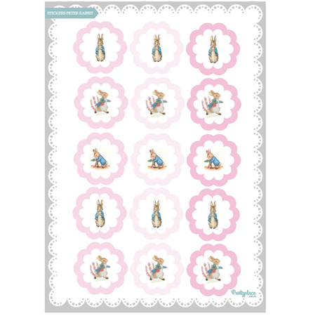 Stickers plancha Peter Rabbit rosa 15s 1u